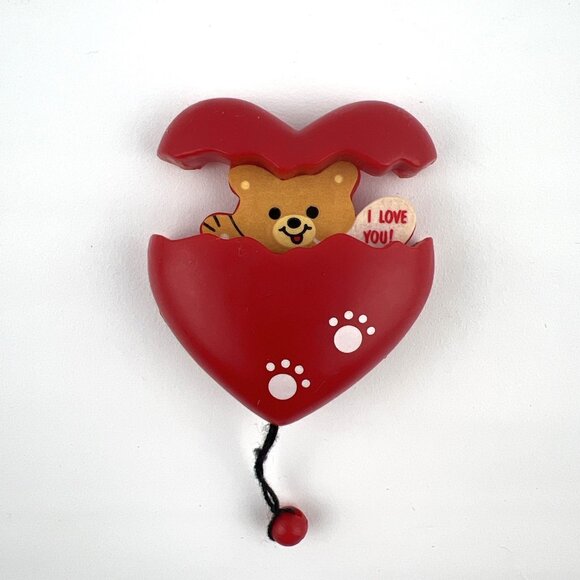 Russ Jewelry - Valentine Red Heart w Pull String Bear with I LOVE YOU Vintage Brooch Russ 80s